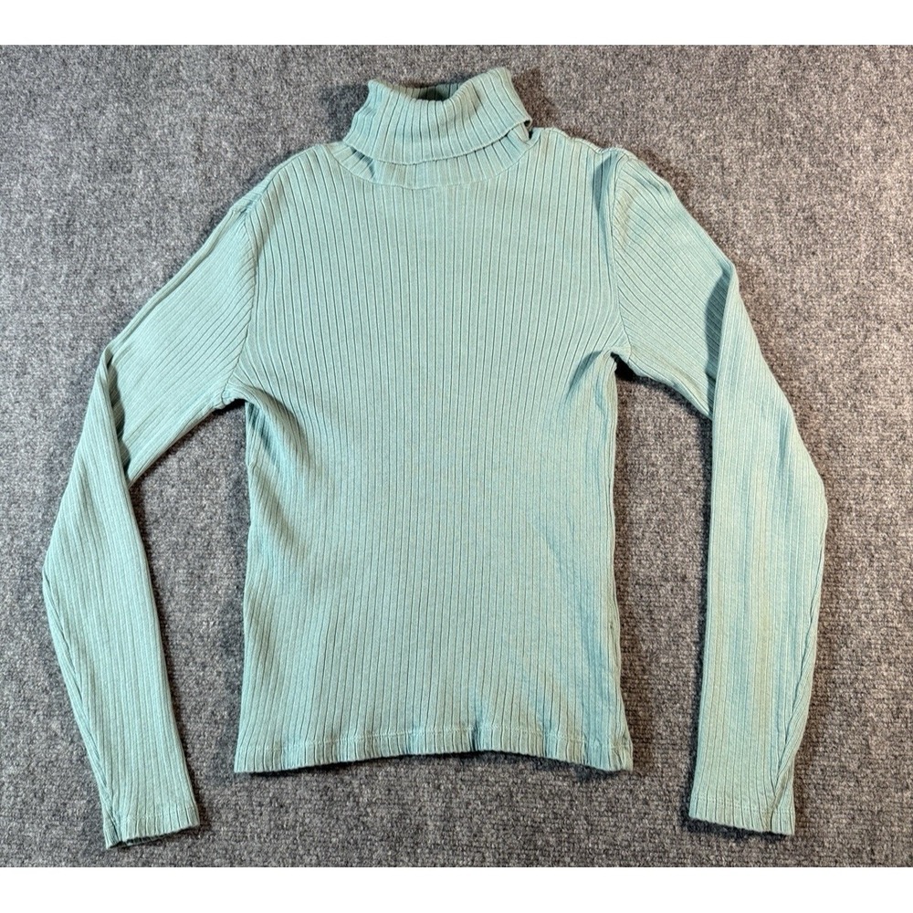 Sigrid Olsen Sweater Top Womens XS Green Cable‎ Knit Turtleneck Long Sleeve